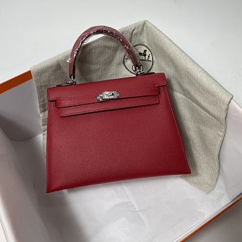 Hermes Kelly Red Epsom Leather Silver Buckle