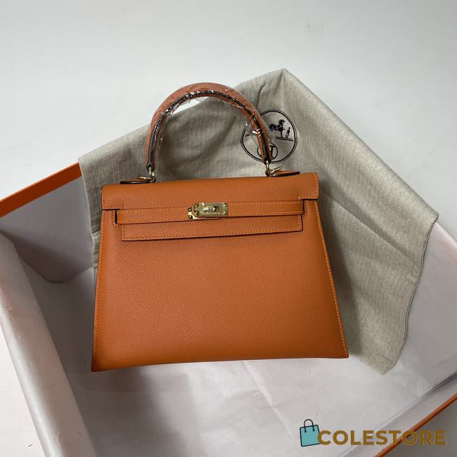 Hermes Kelly Orange Epsom Leather Silver Buckle - 1