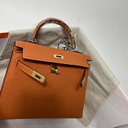 Hermes Kelly Orange Epsom Leather Silver Buckle - 4