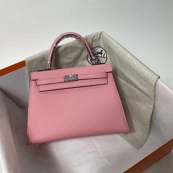 Hermes Kelly Pink Epsom Leather Silver Buckle Size 25cm