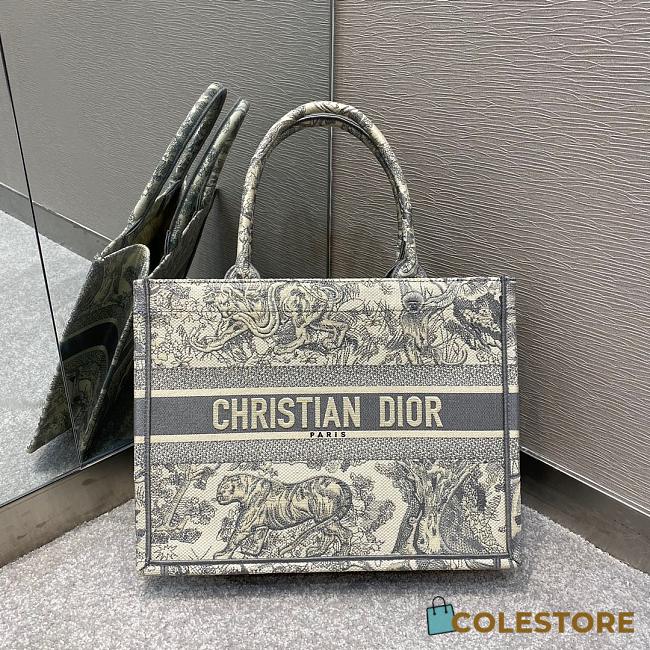 Dior Book Tote TigerIn Gray Embroidery Size 36.5cm - 1