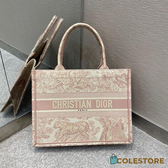 Dior Book Tote Tiger In Pink Embroidery Size 36cm - 1
