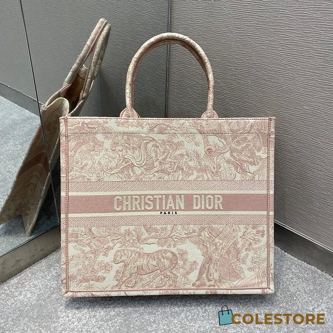 Dior Book Tote Tiger In Pink Embroidery Size 42cm - 1