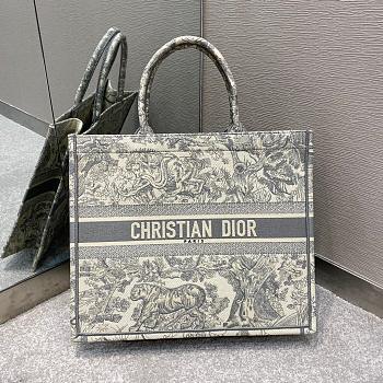 Dior Book Tote Tiger In Gray Embroidery Size 42cm