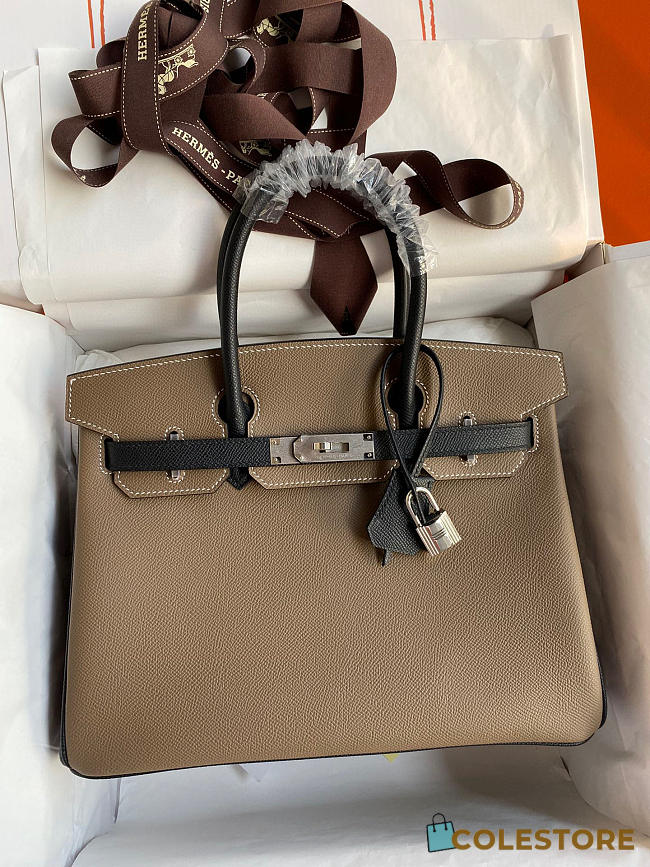 Hermes Birkin Gray Epsome Leather Black Trim Size 30cm - 1