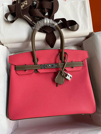Hermes Birkin Pink Epsom Leather Gray Trim Size 30cm