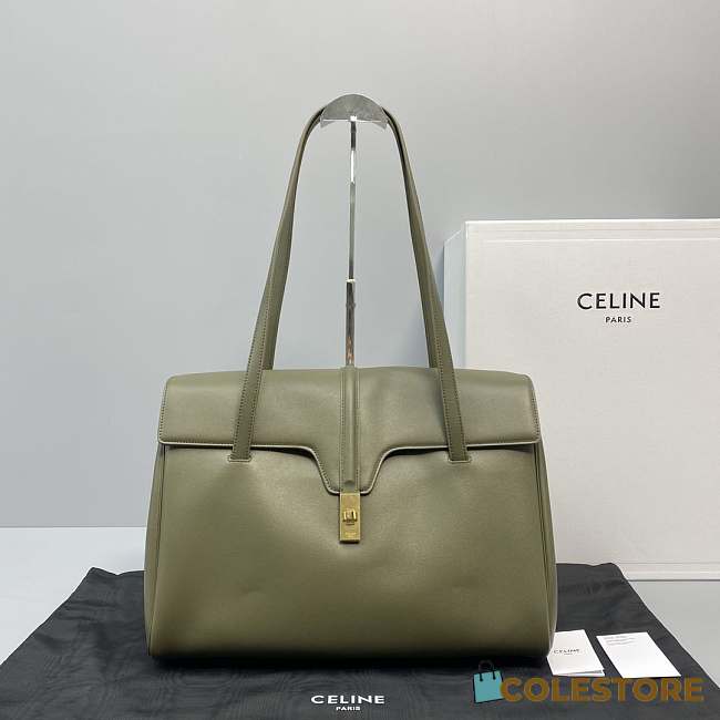 Celine Sort 16 Bag In Khaki Smooth Calfskin Size 38cm  - 1