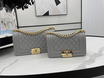 Chanel Boy Bag Gray Caviar Leather Size 20cm