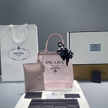 Prada Sequined Mesh Tote Bag In Pink Size 20cm