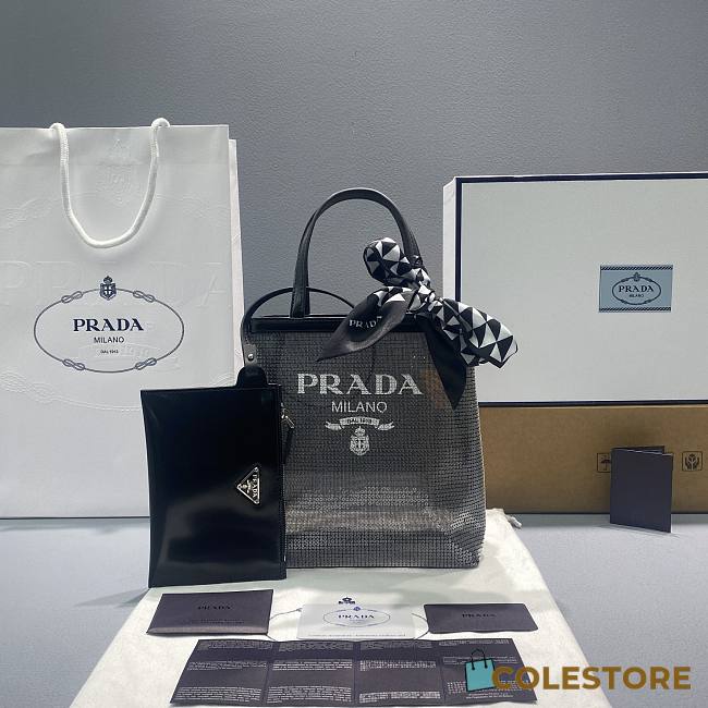 Prada Sequined Mesh Tote Bag In Black Size 20cm - 1