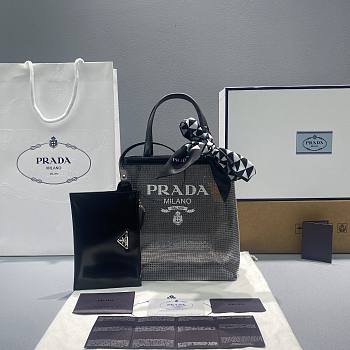 Prada Sequined Mesh Tote Bag In Black Size 20cm