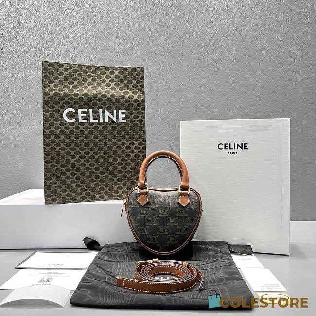 Celine Medium Heart In Triomphe Canvas Tan Size 14.5cm - 1