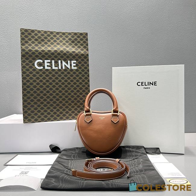 Celine Medium Heart In Triomphe Canvas Brown Size 14cm - 1