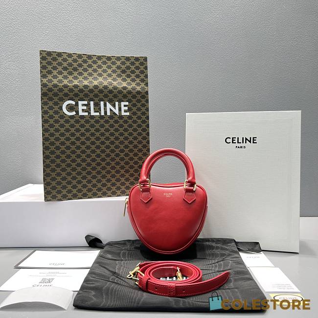 Celine Medium Heart In Triomphe Canvas Red Size 14cm - 1