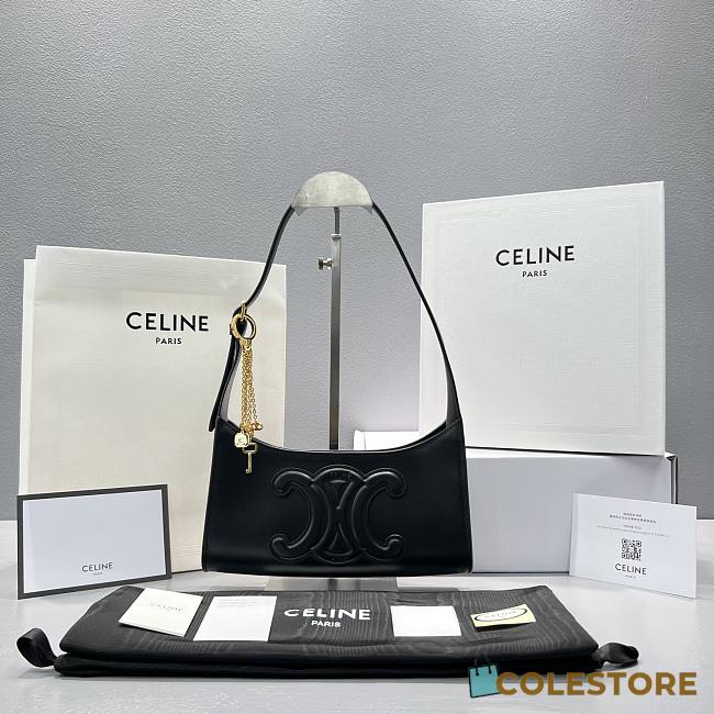 Celine Shouder Bag Cuir Triomphe In Smooth Calfskin Black Size 24cm - 1