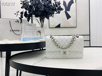 Chanel Classic Flap Bag Caviar White Silver Chain 25cm