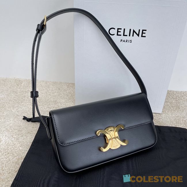 Celine Triomphe Shoulder Bag In Shiny Calfskin Black 20cm - 1