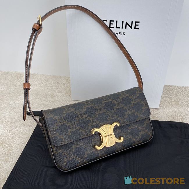 Celine Triomphe Shoulder Bag Canvas And Calfskin Tan 20cm - 1
