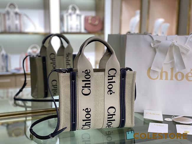 Chloe Large Woody tote bag in cotton canvas Blue 26.5cm - 1