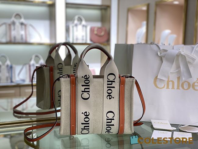 Chloe Large Woody tote bag in cotton canvas Orange 26.5cm - 1