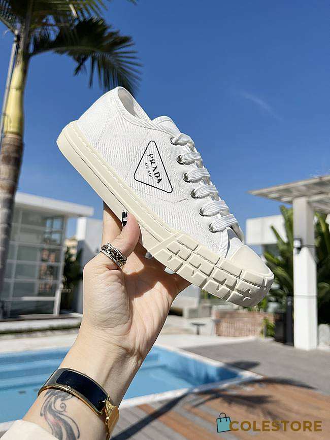 Prada Double Wheel Gabardine Sneakers White - 1