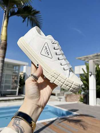 Prada Double Wheel Gabardine Sneakers White