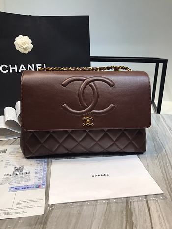 Chanel Flap Bag Grained Calfskin Brown 92233 33cm