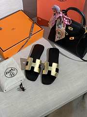 Hermes Oran Gold Slippers - 1