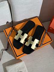 Hermes Oran Gold Slippers - 5