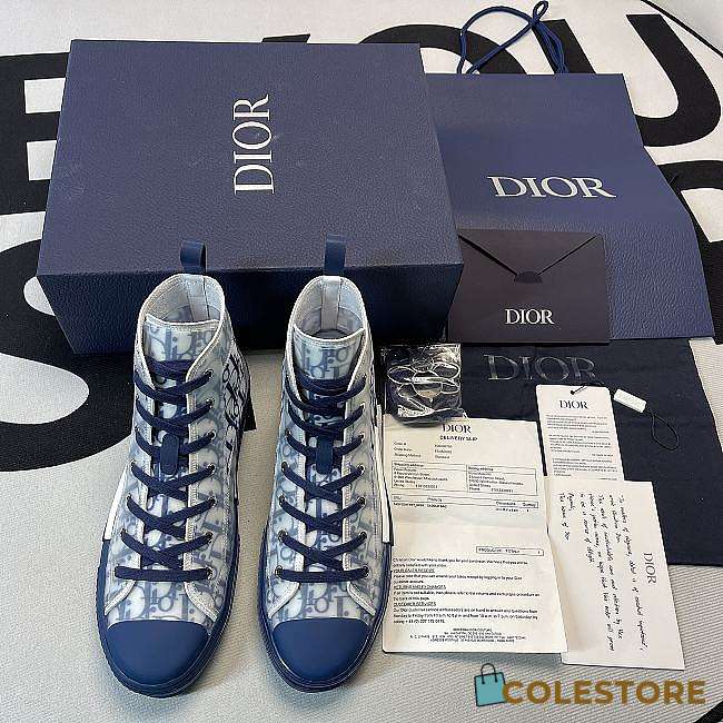 Dior B23 High Top Blue Oblique Sneakers - 1