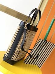 YSL Shopping Toy Leather-Trimmed Straw Tote In Black 28cm - 6