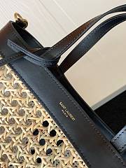 YSL Shopping Toy Leather-Trimmed Straw Tote In Black 28cm - 4