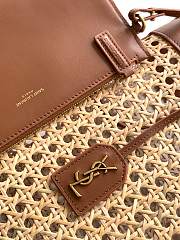 YSL Shopping Toy Leather-Trimmed Straw Tote In Brown 28cm - 2