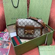 Brown Leather Trim Beige Gucci Horsebit 1955 mini bag 20.5cm - 1