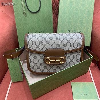 Brown Leather Trim Beige Gucci Horsebit 1955 Bag 25cm