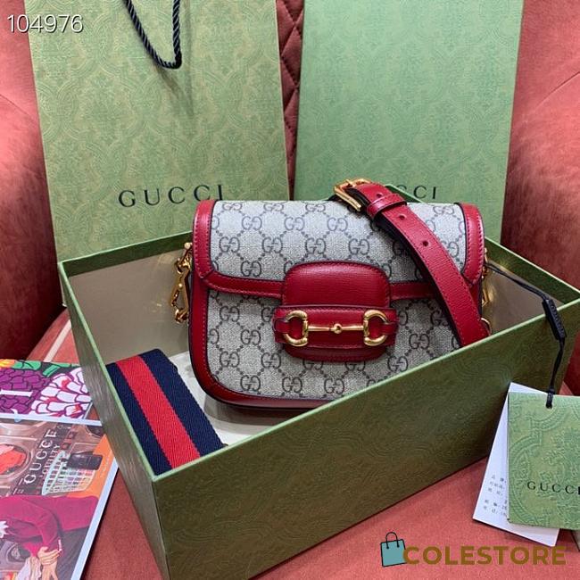 Gucci Red Beige GG Horsebit 1955 Mini Bag 658574 Size 20.5x14x5cm - 1