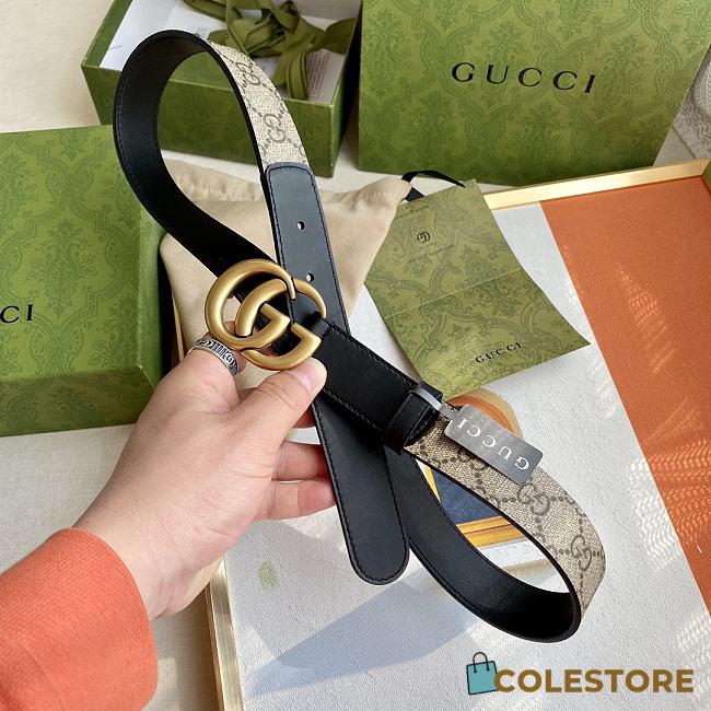 Gucci Double G Buckle GG Belt Beige Black  - 1