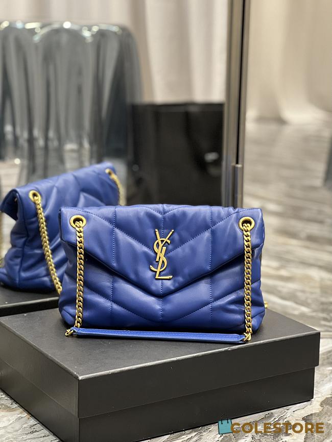 YSL Loulou Puffer Leather Shoulder Bag Blue 29cm - 1