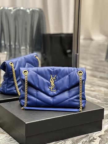 YSL Loulou Puffer Leather Shoulder Bag Blue 29cm
