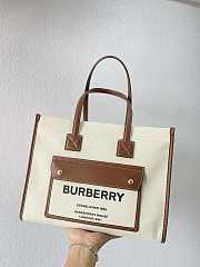 Burberry Small Leather Freya Tote Two-tone Canvas Tan 33cm - 1