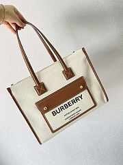 Burberry Small Leather Freya Tote Two-tone Canvas Tan 33cm - 6