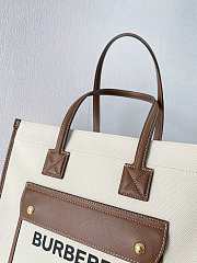 Burberry Small Leather Freya Tote Two-tone Canvas Tan 33cm - 4