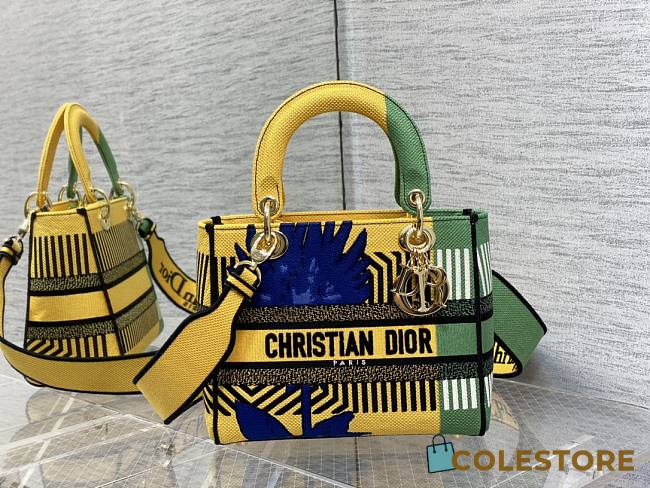 Dior Medium Lady D-LITE Bright Yellow and Green 24cm - 1
