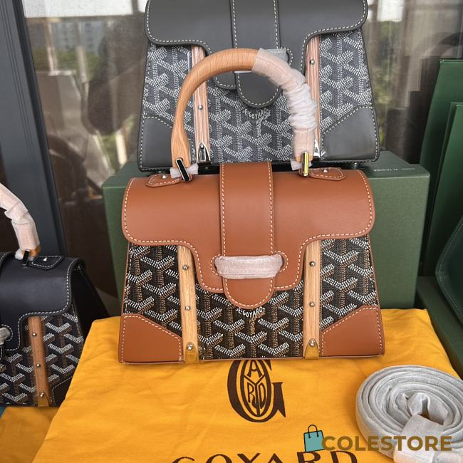 Goyard Brown Coated Canvas Leather Top handle 21cm - 1