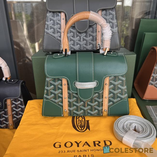 Goyard Green Coated Canvas Leather Top handle 21cm - 1