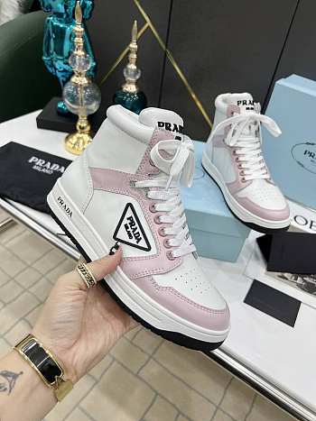 Prada Downtown Perforated Leather High White Pink