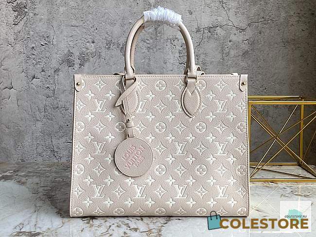 Louis Vuitton Onthego Embossed Grained Beige Pink Yellow 35cm - 1