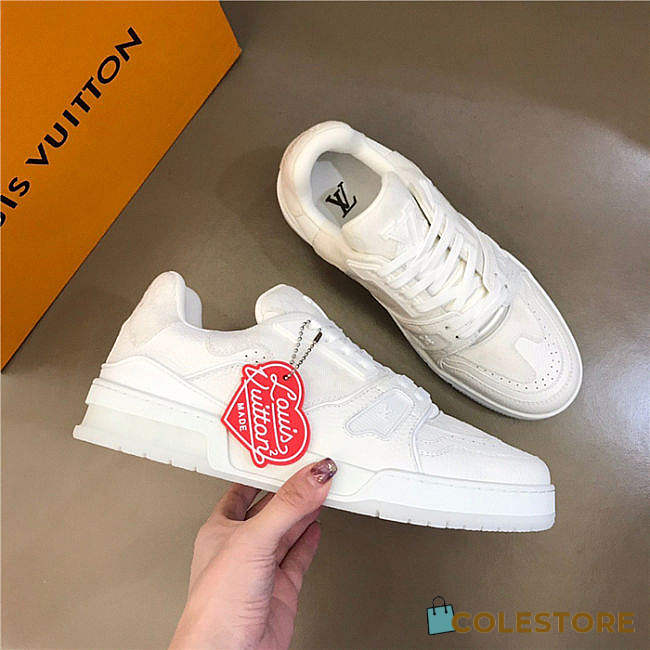 Louis Vuitton Trainer Sneaker Denim White  - 1