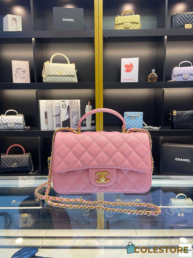 Chanel Mini Flap Bag Top Handle Cavier Pink 20cm - 1