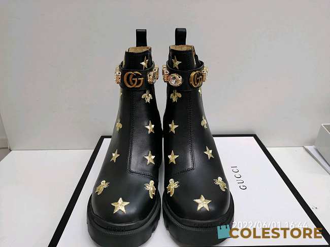 Gucci Embroidered Leather Ankle Boots  - 1